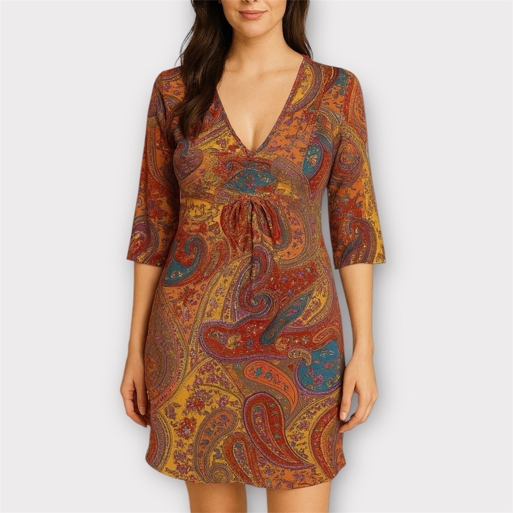 Magazine 100% Silk Multicolored Paisley Mini Dress (663)